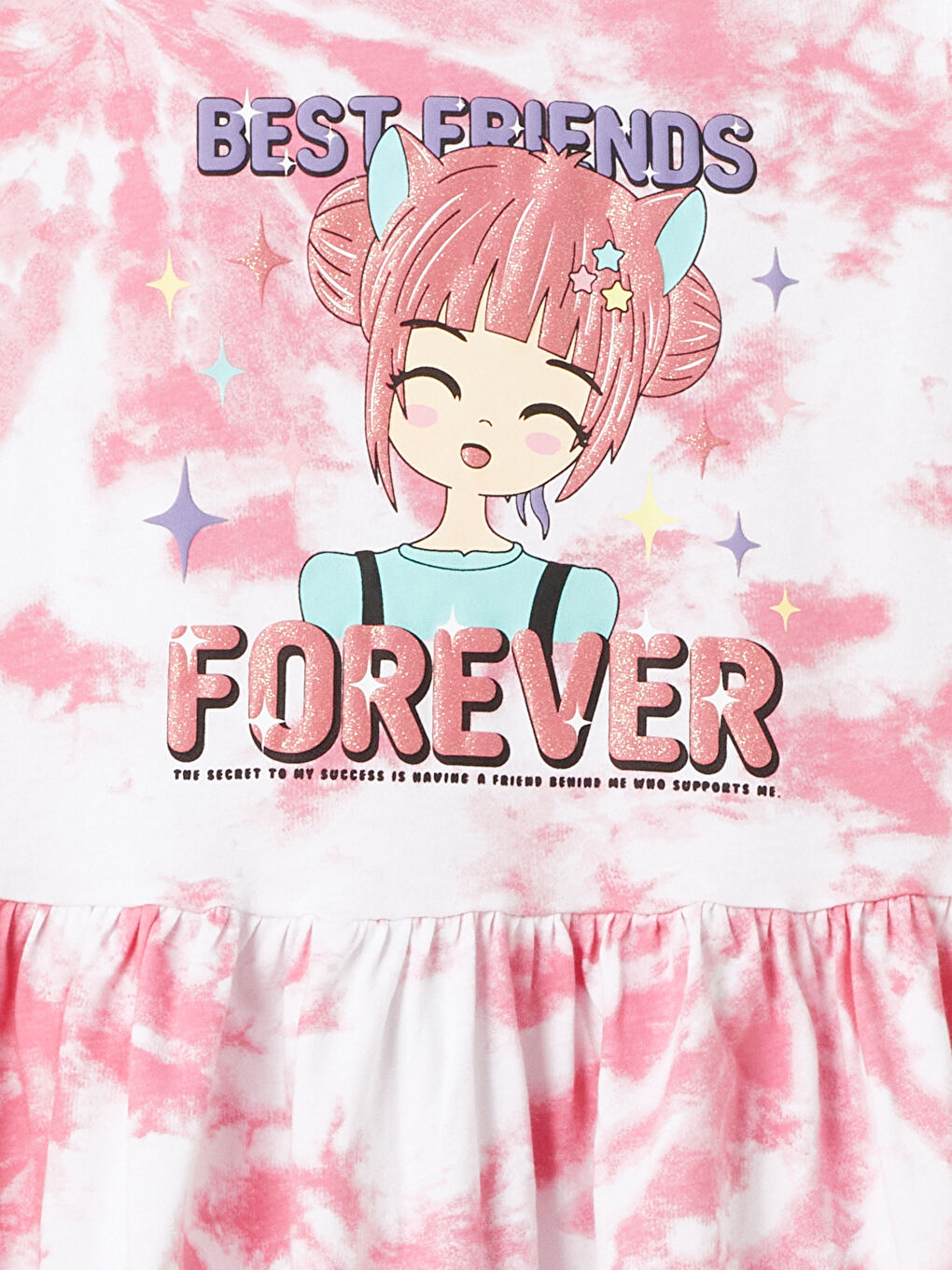 Beyaz Bisiklet Yaka Baskılı Kız Çocuk Elbise-2