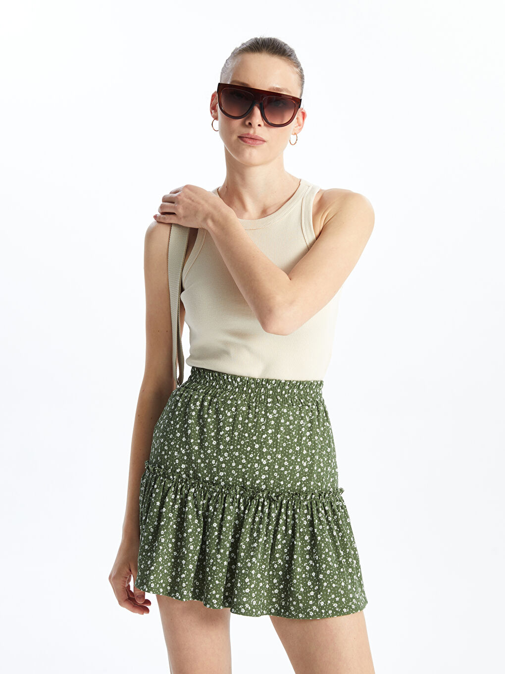 Patterned Women's Shorts Skirt with Elastic Waist -S4JY54Z8-LRR
