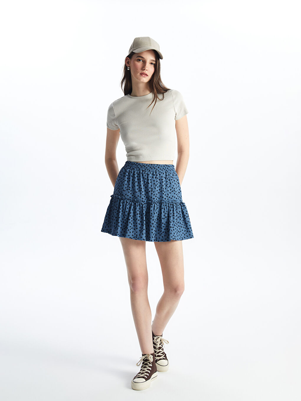 Patterned Women's Shorts Skirt with Elastic Waist -S4JY54Z8-LQQ
