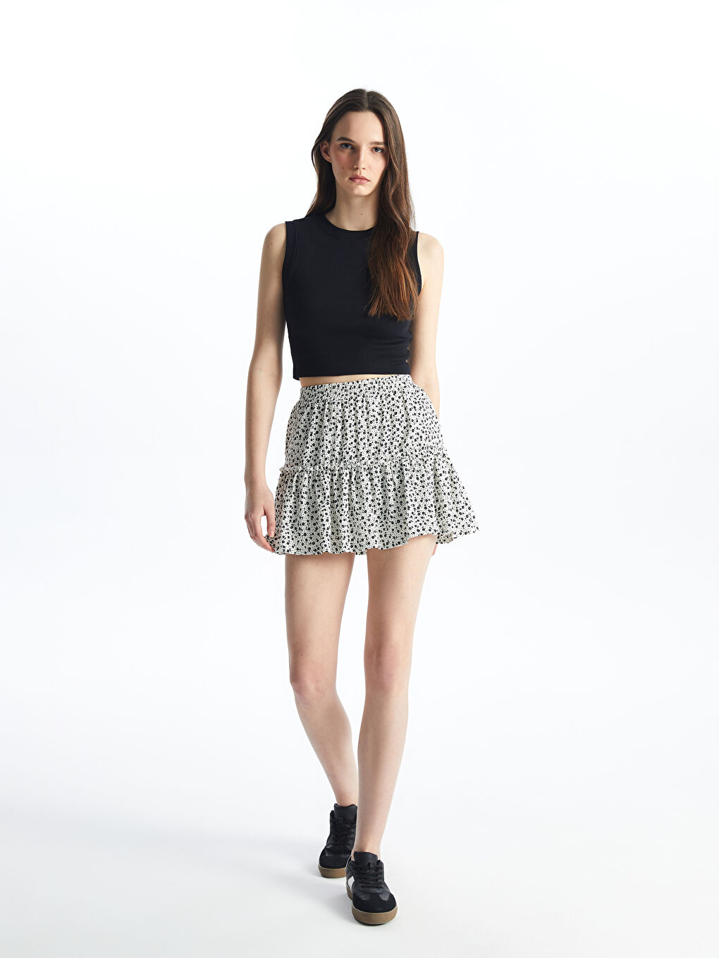Patterned Women's Shorts Skirt with Elastic Waist -S4JY54Z8-LRA