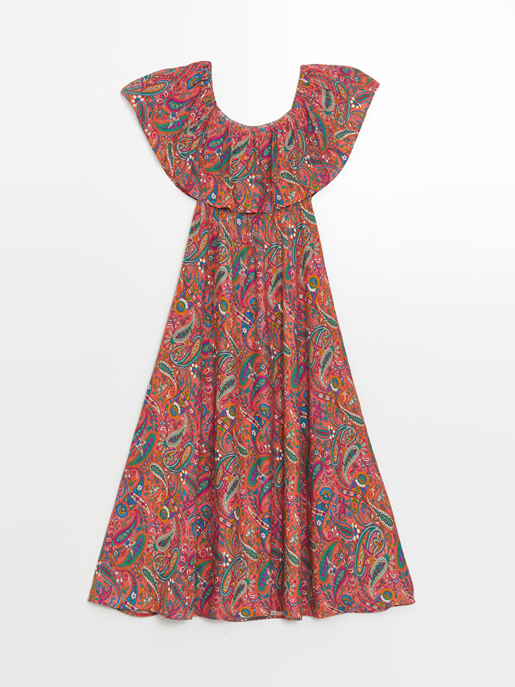 LCW Vision Women's Patterned Short Sleeve Slash Neck Dress -S4JY56Z8-LSR