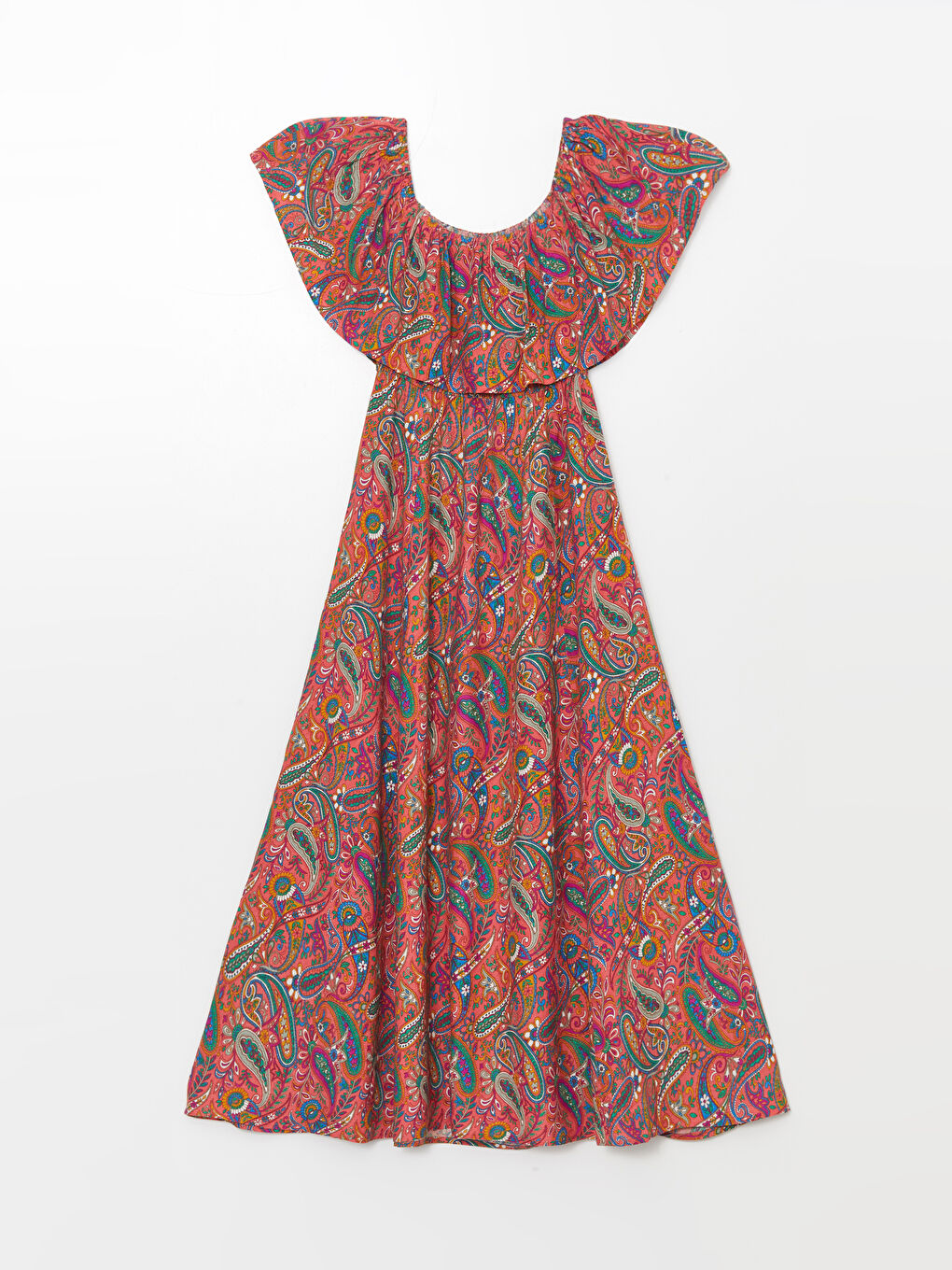 LCW Vision Women's Patterned Short Sleeve Slash Neck Dress -S4JY56Z8-LSR