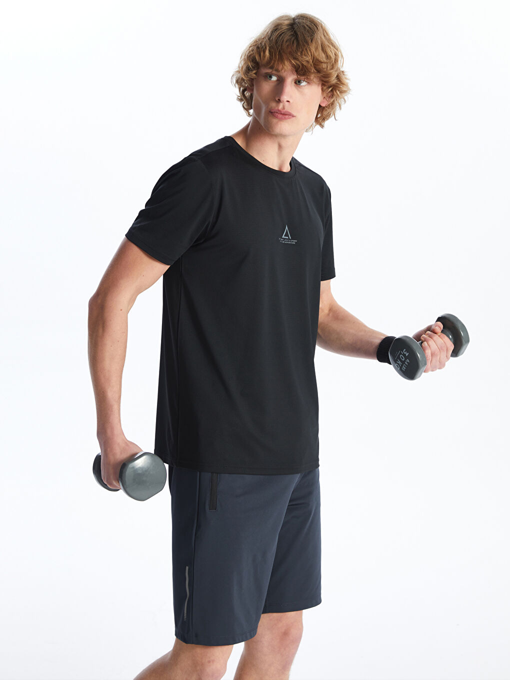 Siyah Bisiklet Yaka Kısa Kollu Erkek Spor Tişört