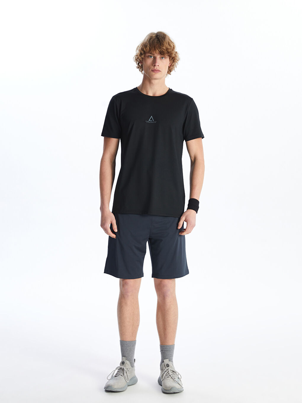 Siyah Bisiklet Yaka Kısa Kollu Erkek Spor Tişört-2