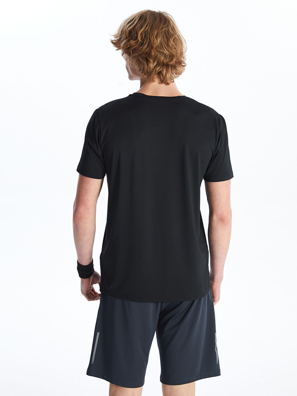 Siyah Bisiklet Yaka Kısa Kollu Erkek Spor Tişört-4