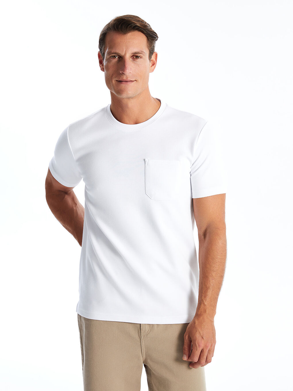 Beyaz Bisiklet Yaka Penye Erkek Tişört