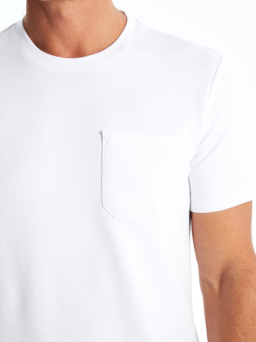 Beyaz Bisiklet Yaka Penye Erkek Tişört-2