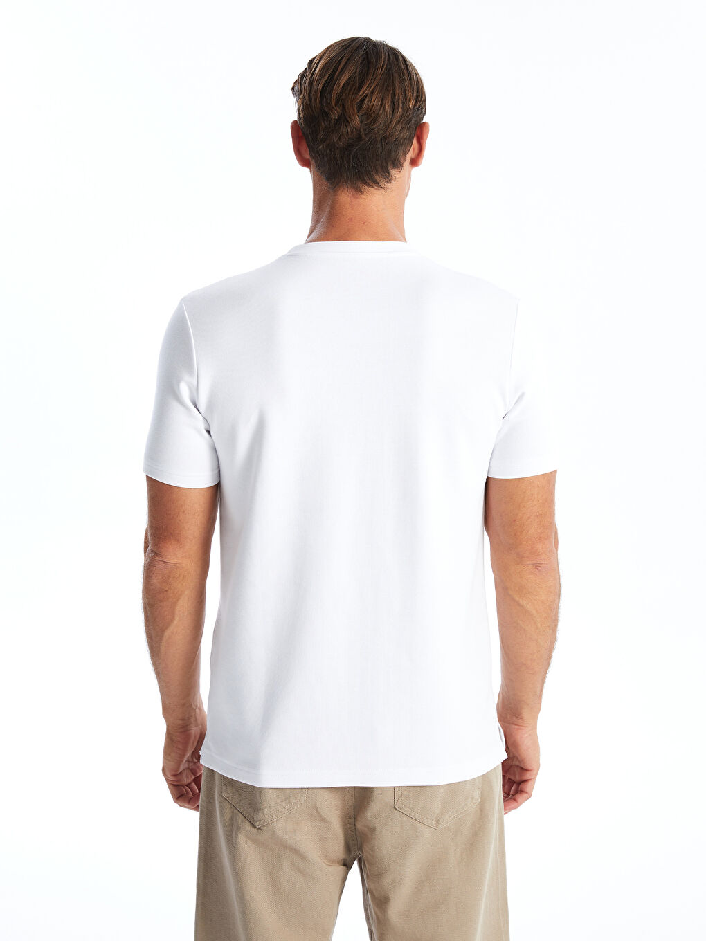 Beyaz Bisiklet Yaka Penye Erkek Tişört-3