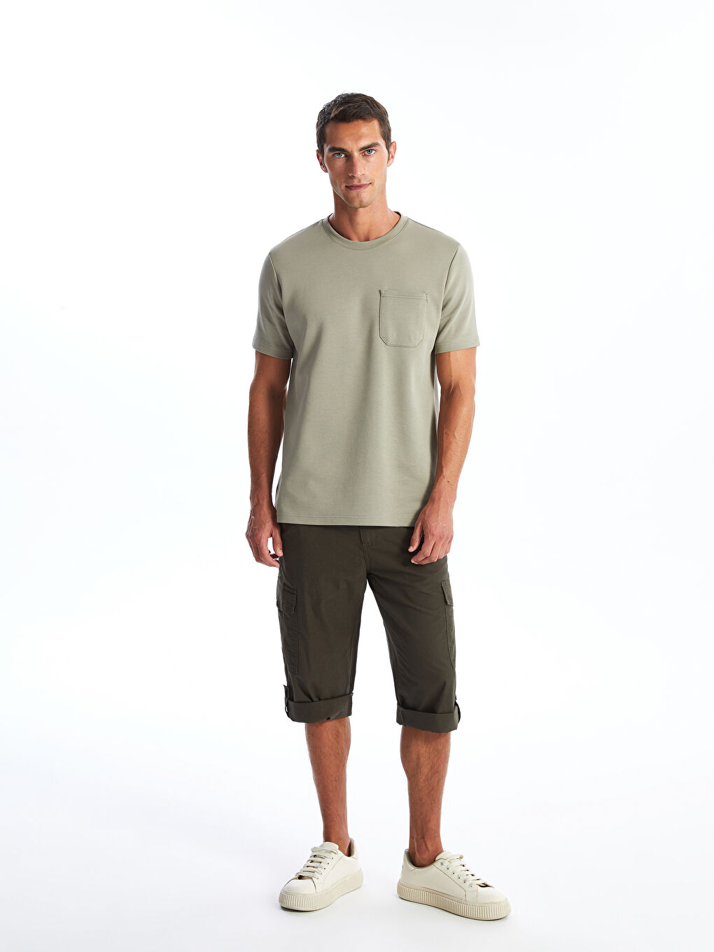 Haki Bisiklet Yaka Penye Erkek Tişört-1