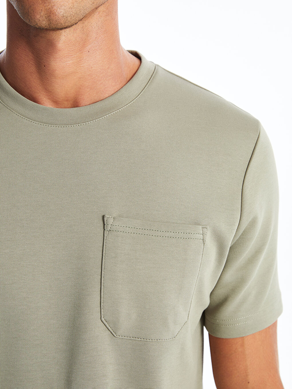 Haki Bisiklet Yaka Penye Erkek Tişört-2