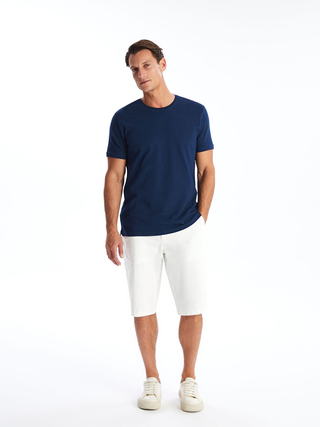 Lacivert Bisiklet Yaka Kısa Kollu Pike Erkek Tişört-2