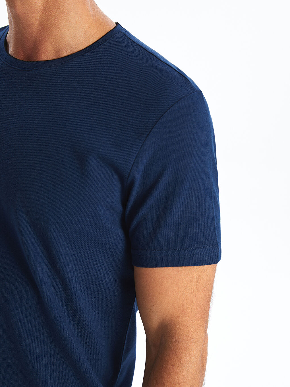 Lacivert Bisiklet Yaka Kısa Kollu Pike Erkek Tişört-3