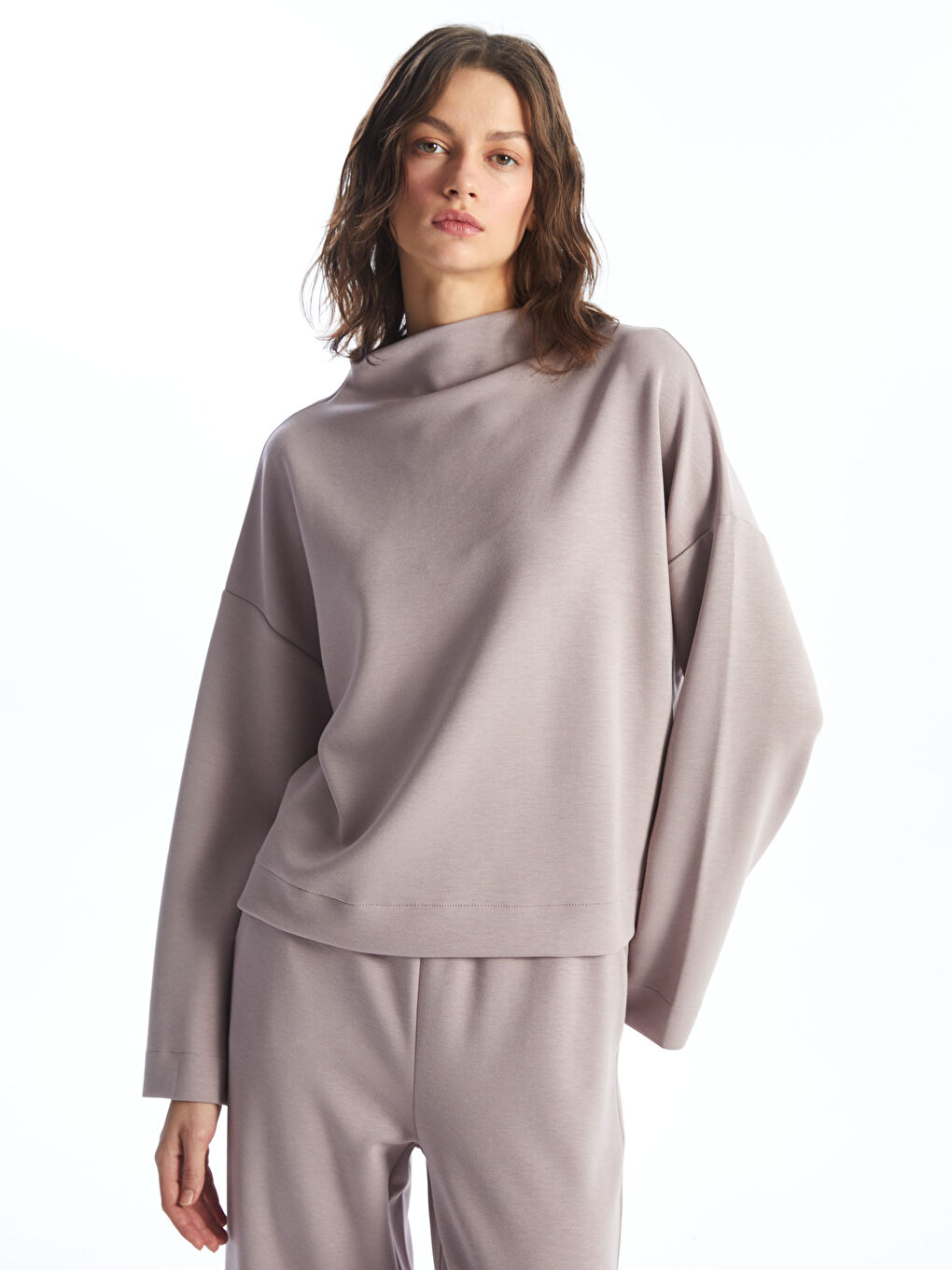 LCW Vision Koyu Lila Dik Yaka Oversize Kadın Sweatshirt