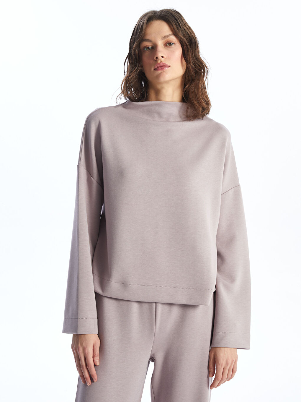 LCW Vision Koyu Lila Dik Yaka Oversize Kadın Sweatshirt - 1