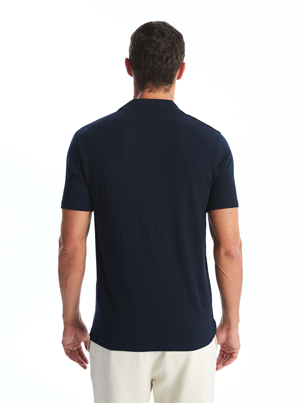 Lacivert Polo Yaka Kısa Kollu Erkek Dokulu Tişört-3