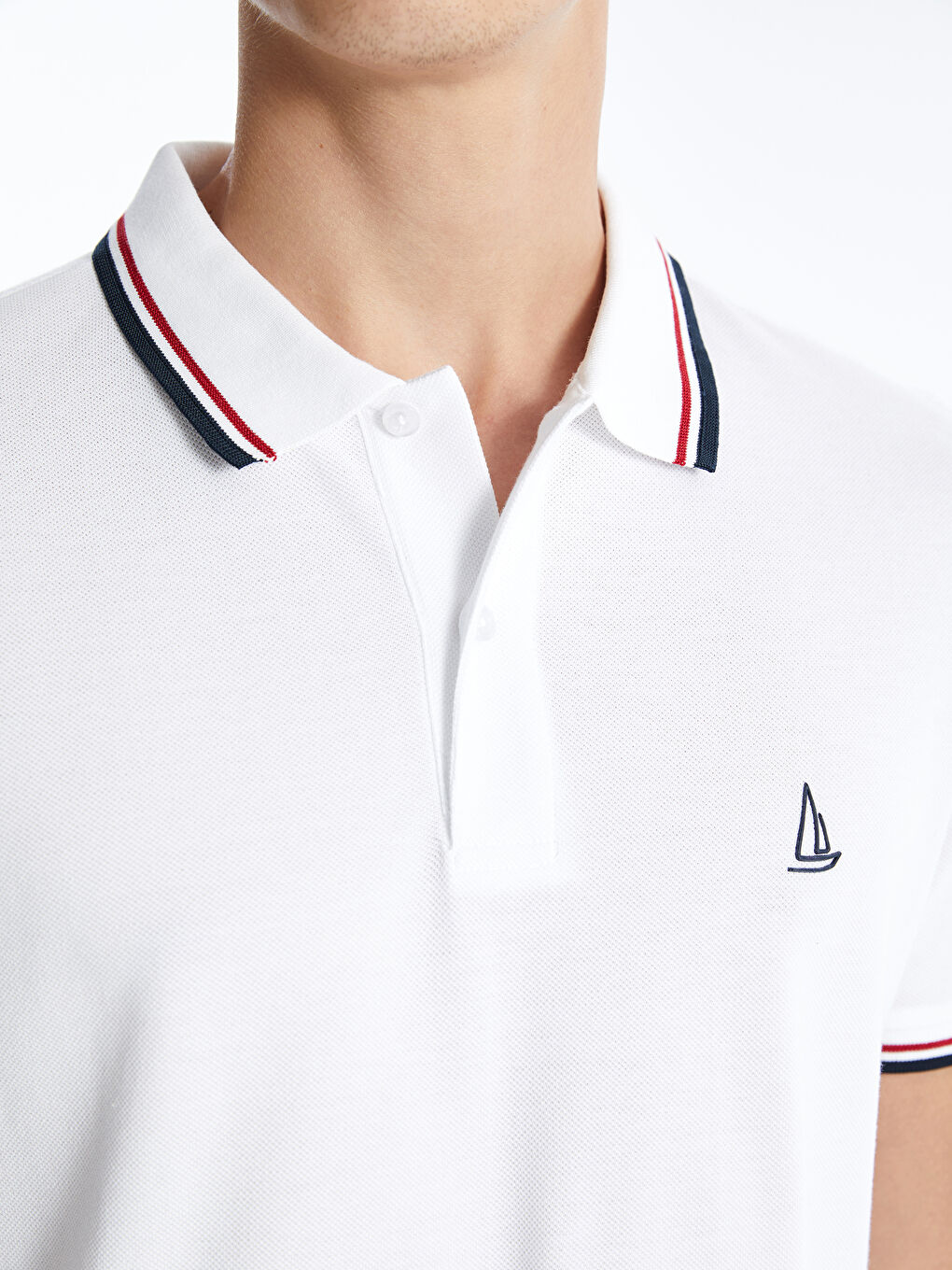 Beyaz Polo Yaka Kısa Kollu Pike Erkek Tişört-2