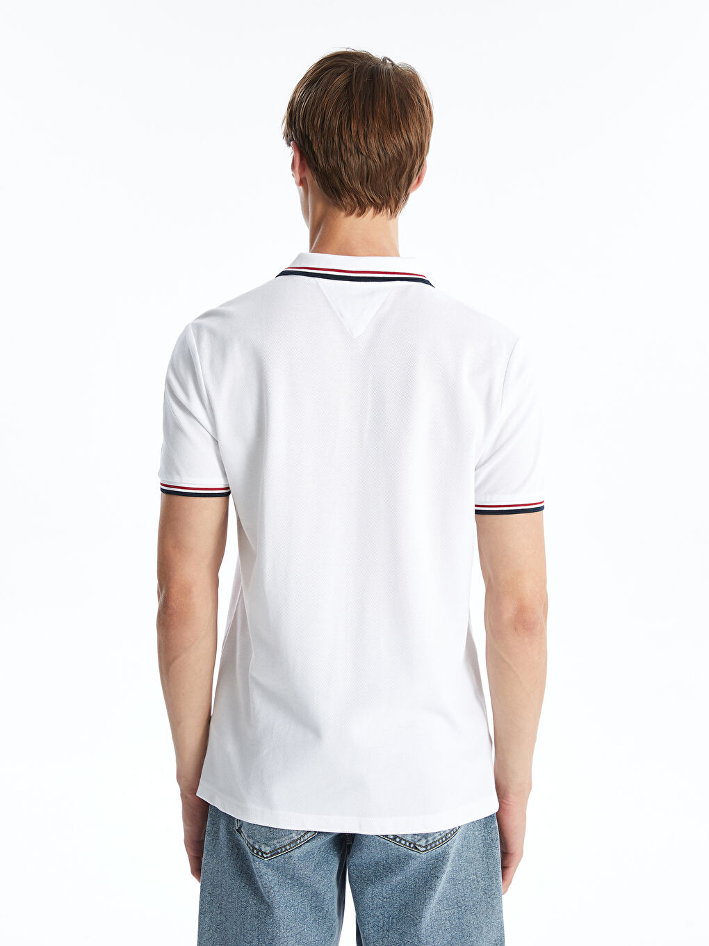 Beyaz Polo Yaka Kısa Kollu Pike Erkek Tişört-3