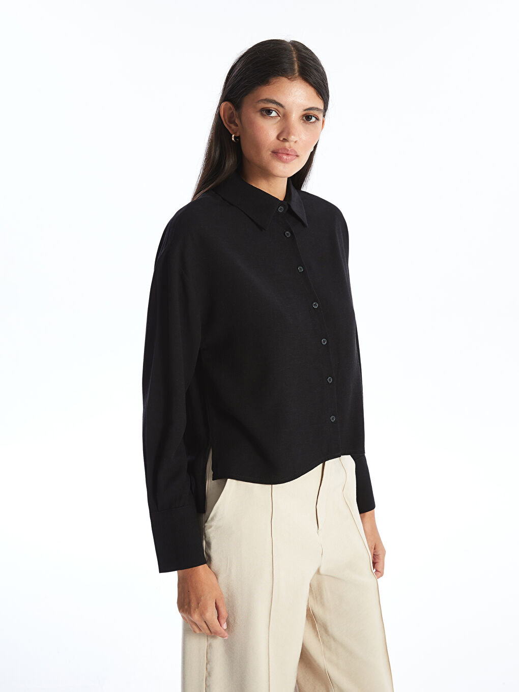 Straight Long Sleeve Linen Blend Women's Shirt -S4K051Z8-CVL
