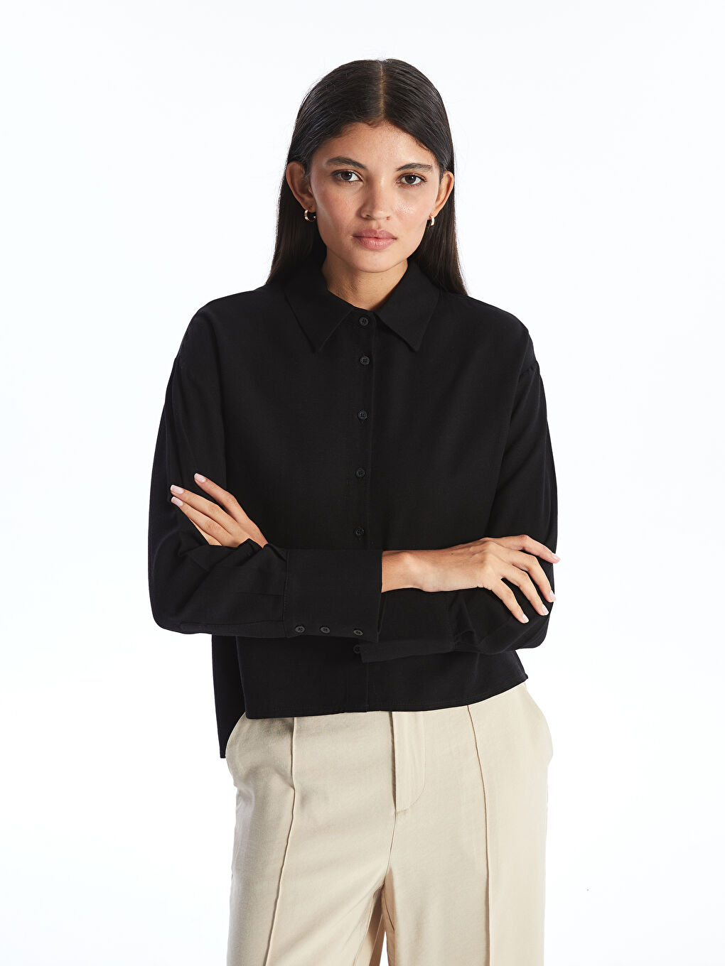 Straight Long Sleeve Linen Blend Women's Shirt -S4K051Z8-CVL