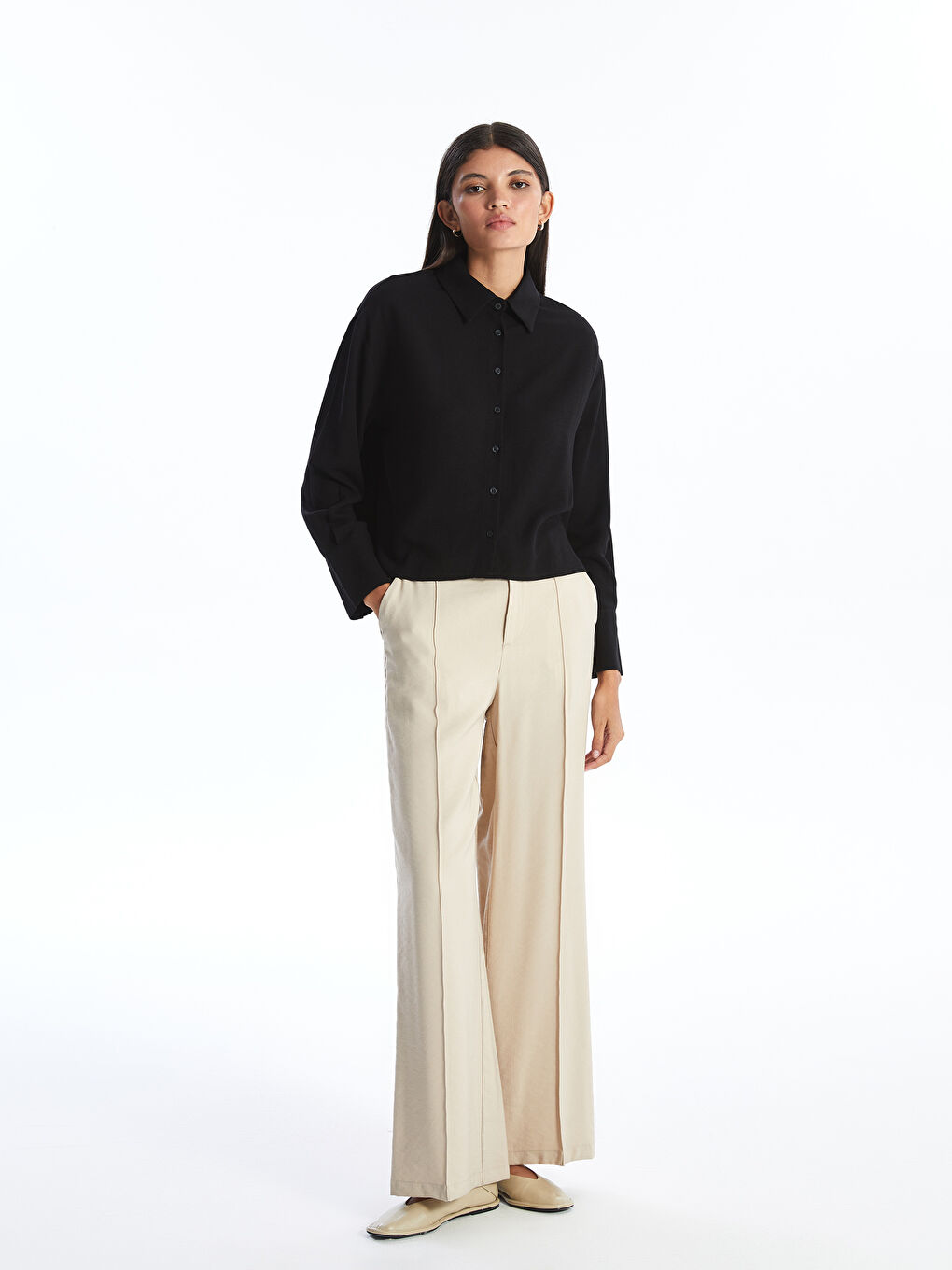 Straight Long Sleeve Linen Blend Women's Shirt -S4K051Z8-CVL