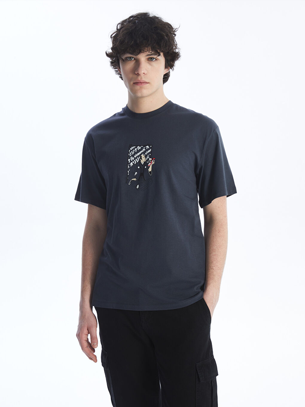 Crew Neck Short Sleeve Printed Combed Cotton Men's T-shirt -S4K068Z8-Y0C