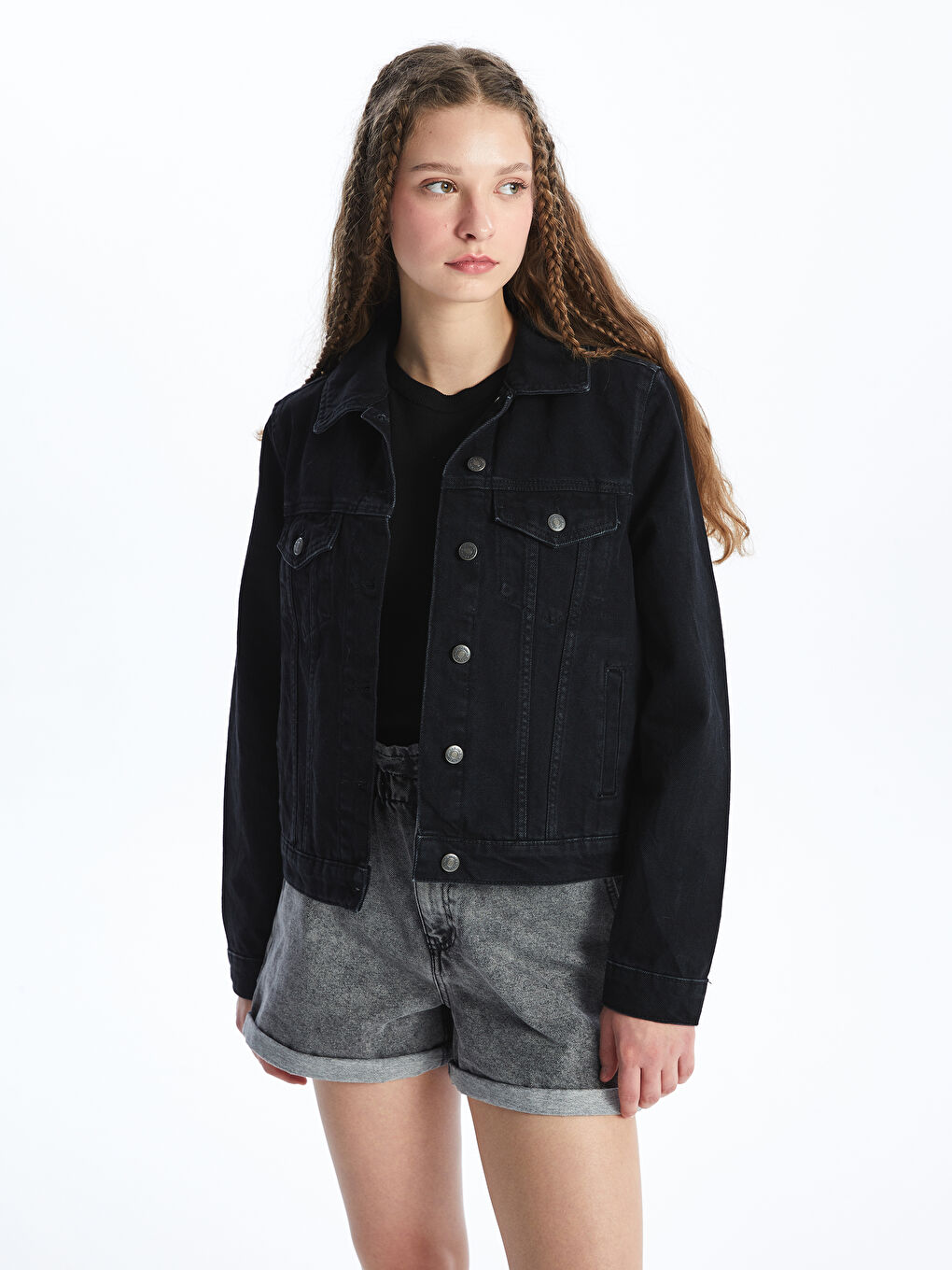 Collared Neck Women's Denim Jacket-1