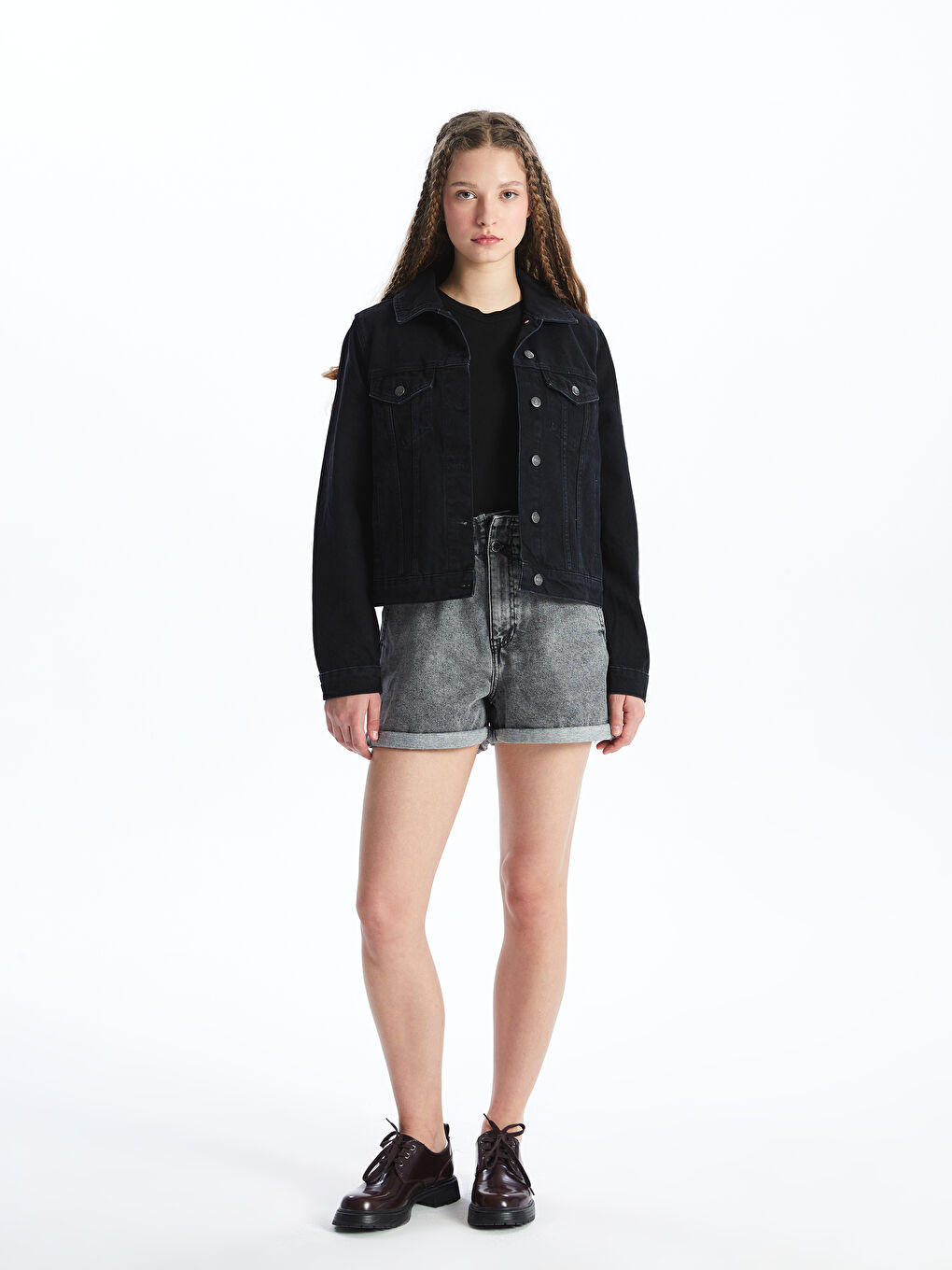 Collared Neck Women's Denim Jacket-2