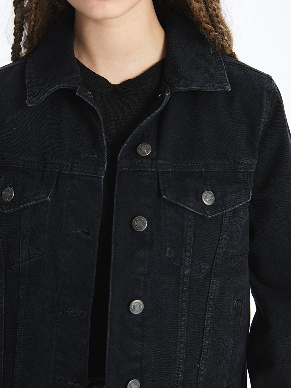 Collared Neck Women's Denim Jacket-3
