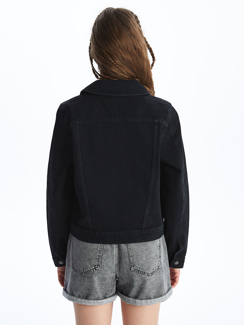 Collared Neck Women's Denim Jacket-4