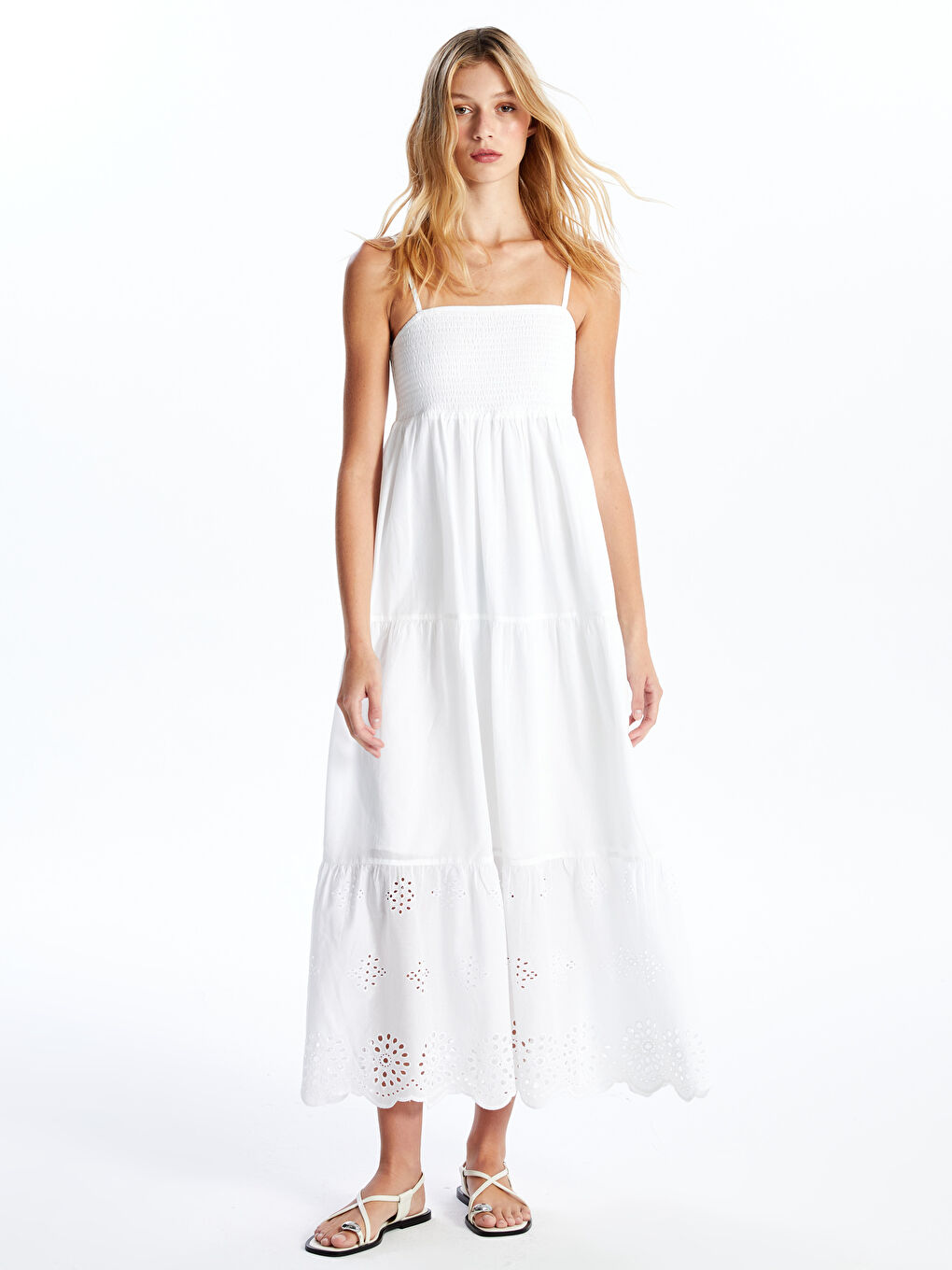 Square Collar Self Patterned Strappy Women's Dress -S4K113Z8-U7E