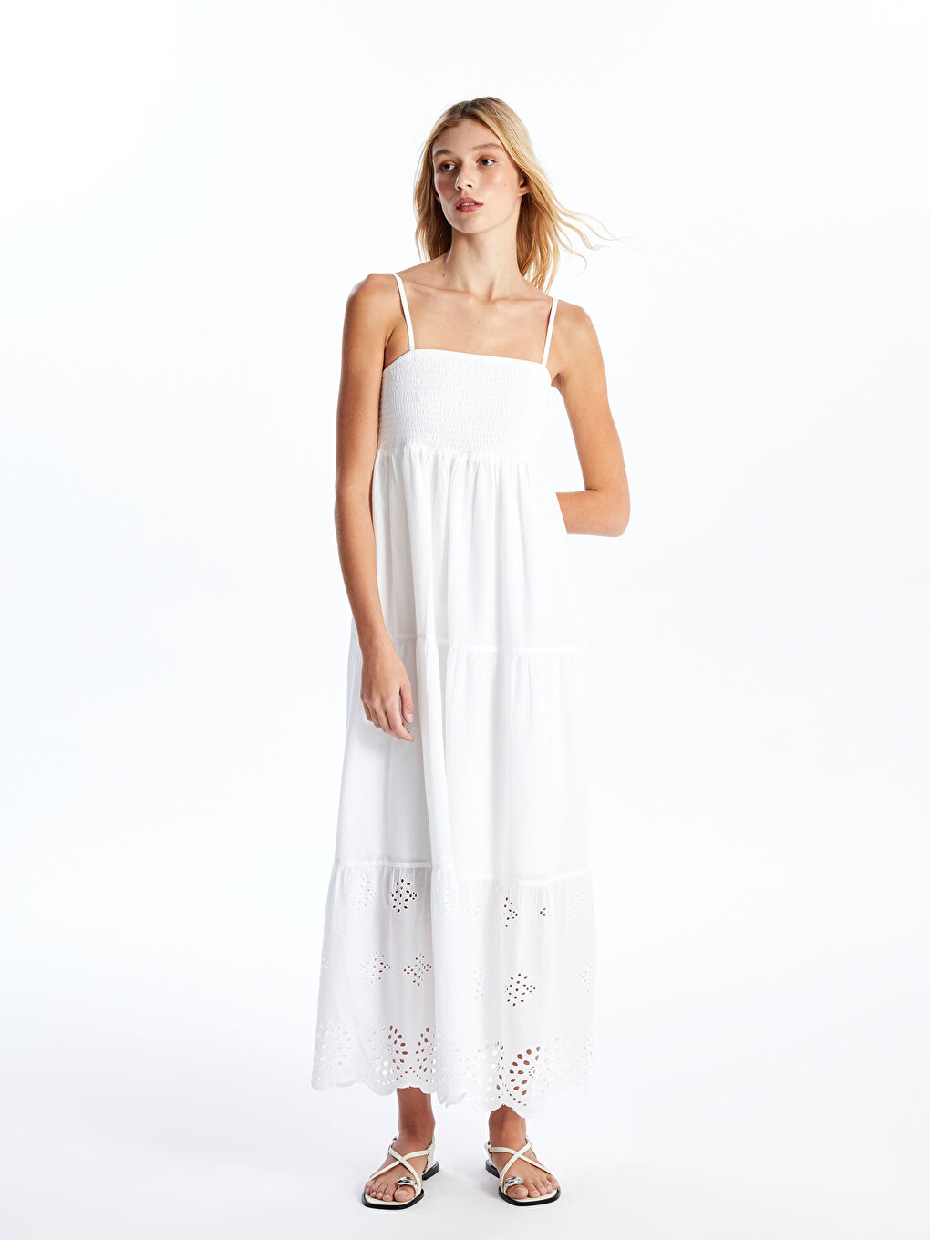 Square Collar Self Patterned Strappy Women's Dress -S4K113Z8-U7E