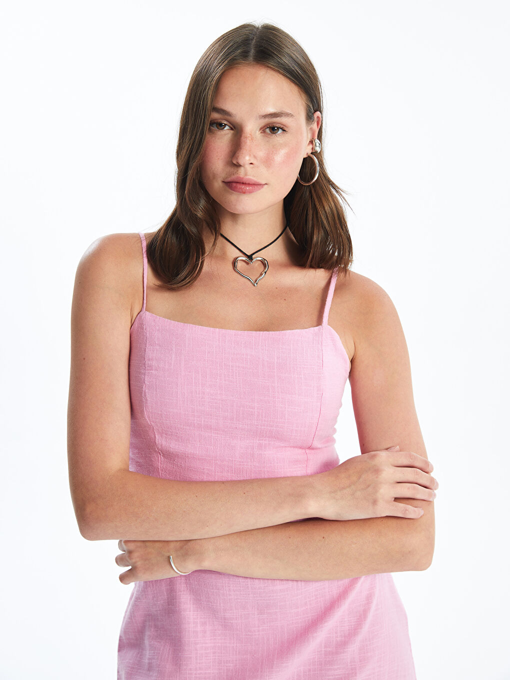 Square Collar Plain Strappy Women's Dress -S4K114Z8-FNB