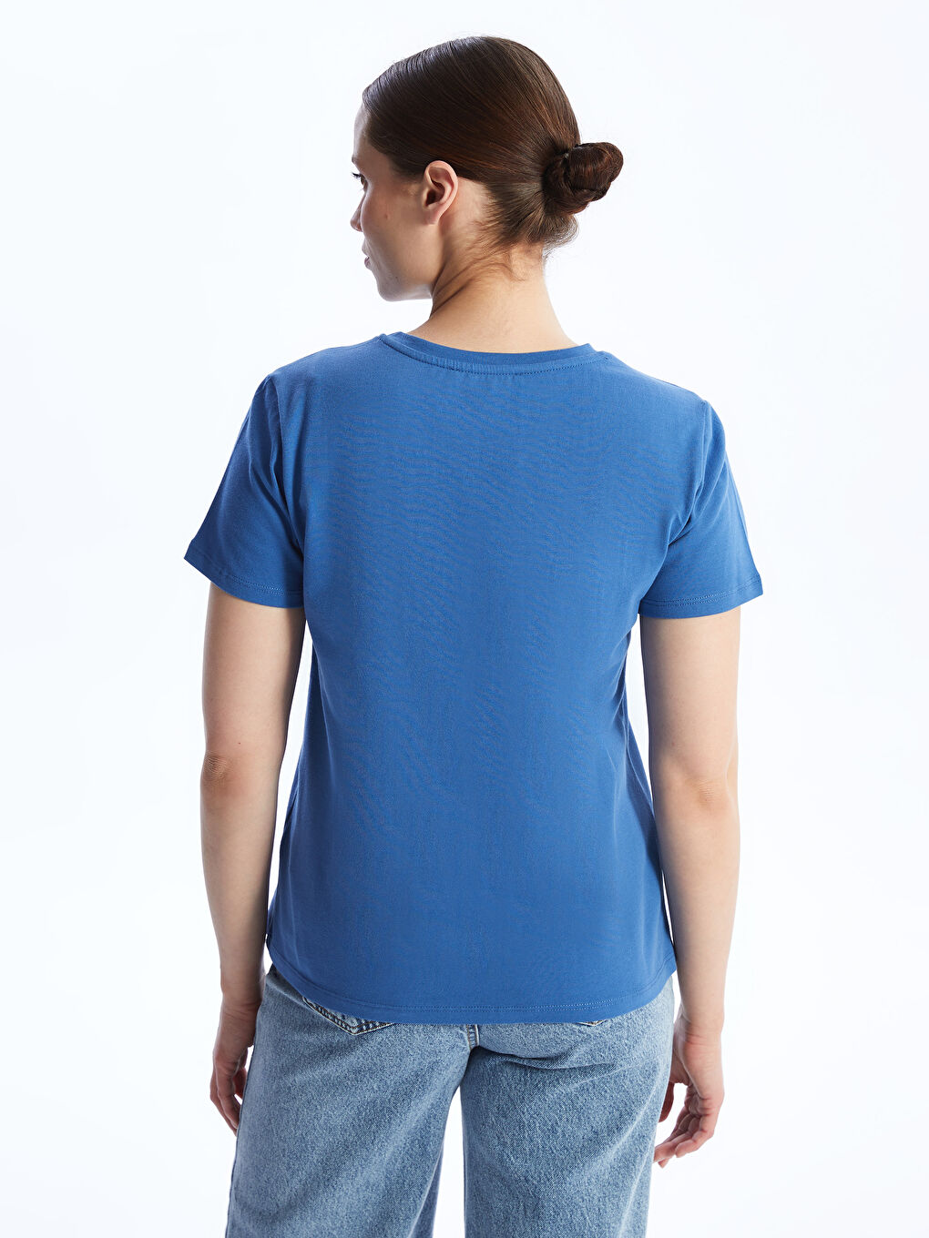 Mavi Bisiklet Yaka Baskılı Kısa Kollu Kadın Tişört-3