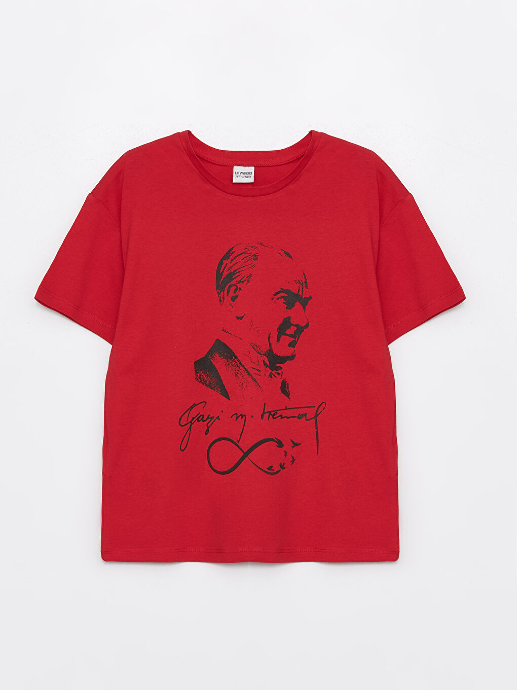 Kırmızı Bisiklet Yaka Atatürk Baskılı Kısa Kollu Kız Çocuk Tişört