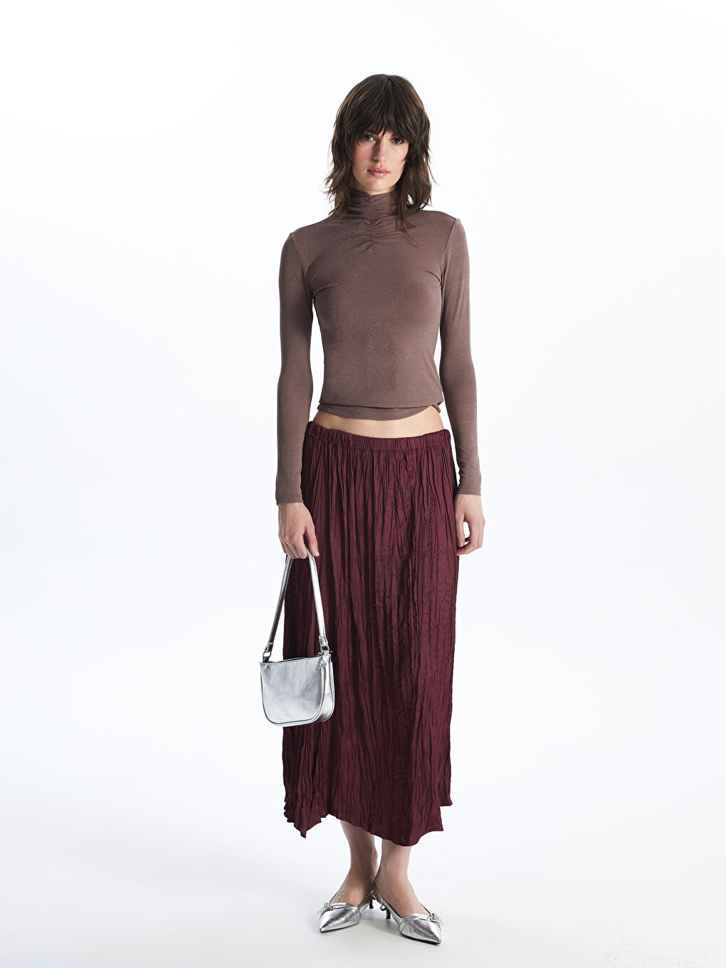 Straight A-Line Satin Women's Skirt with Elastic Waist -S4K163Z8-HQV