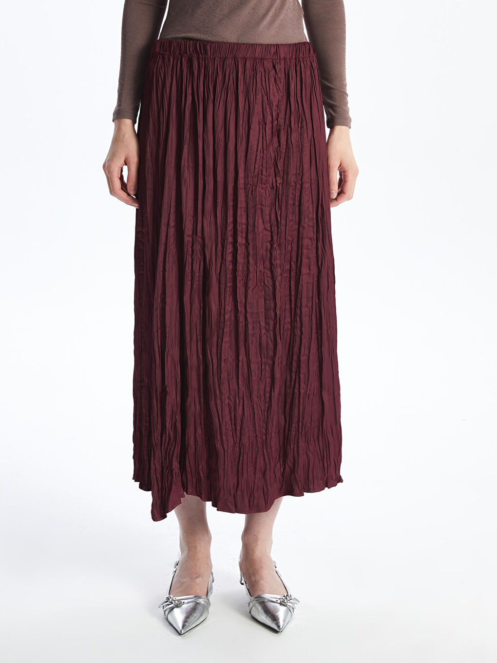 Straight A-Line Satin Women's Skirt with Elastic Waist -S4K163Z8-HQV