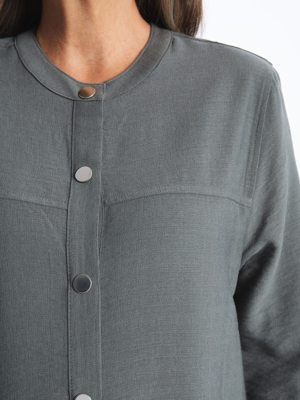 Crew Neck Straight Long Sleeve Linen Look Women's Dress -S4K167Z8-GEF