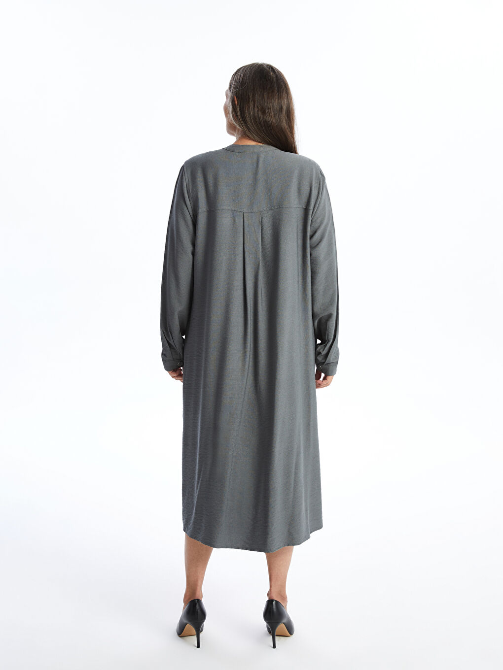 Crew Neck Straight Long Sleeve Linen Look Women's Dress -S4K167Z8-GEF
