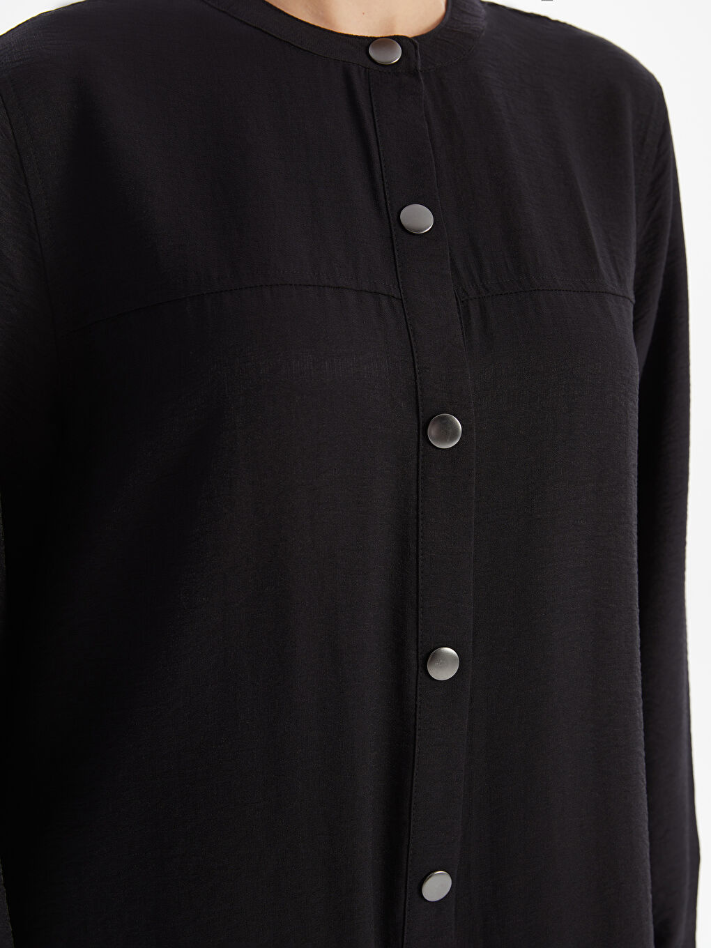 Crew Neck Plain Long Sleeve Linen-Look Women's Shirt Dress -S4K168Z8-CVL