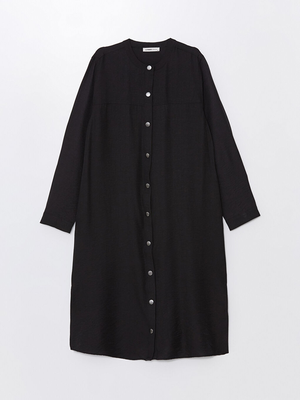 Crew Neck Plain Long Sleeve Linen-Look Women's Shirt Dress -S4K168Z8-CVL