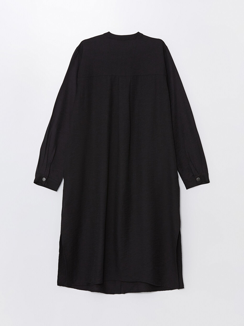 Crew Neck Plain Long Sleeve Linen-Look Women's Shirt Dress -S4K168Z8-CVL