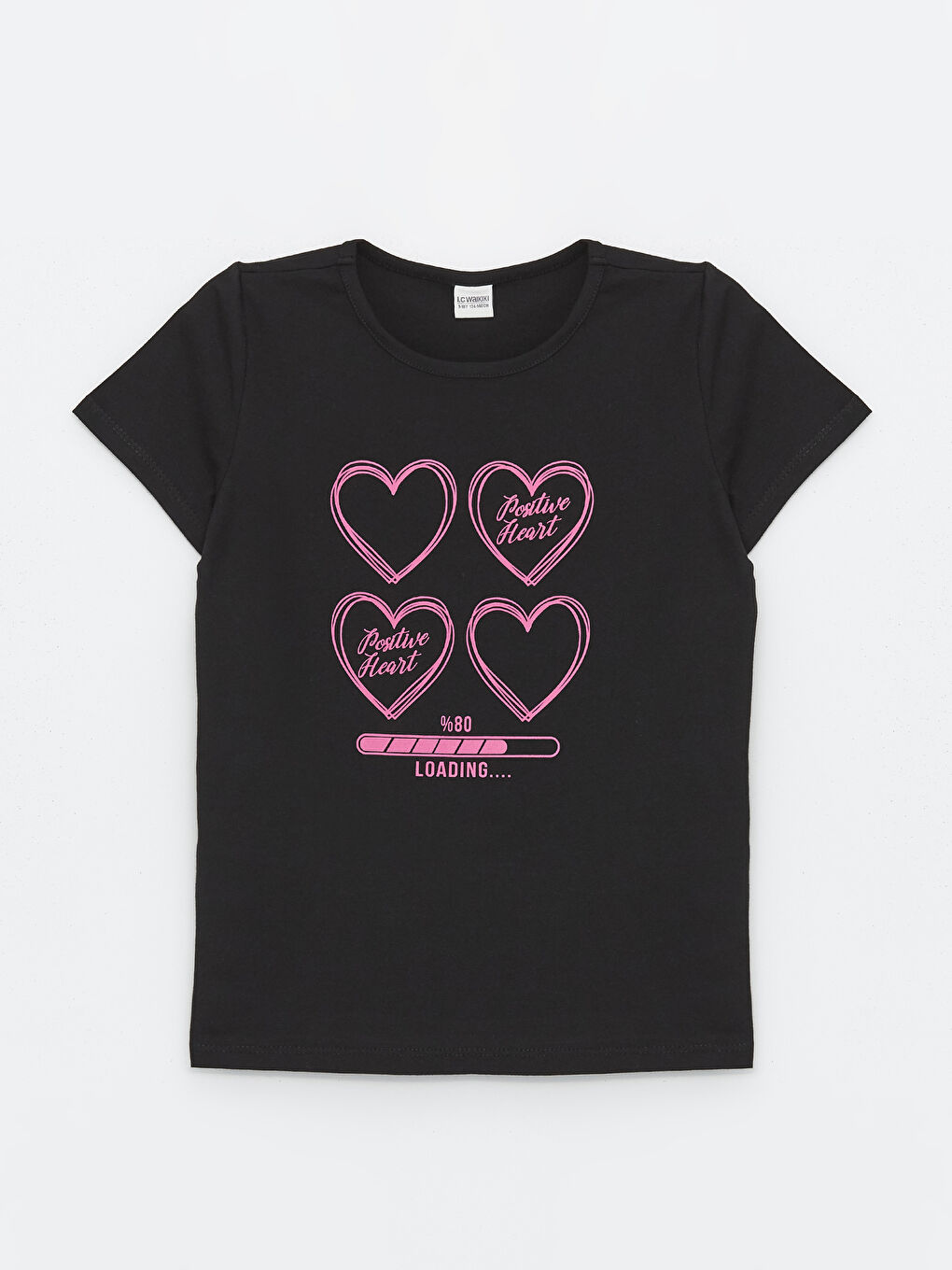 Siyah Bisiklet Yaka Baskılı Kısa Kollu Kız Çocuk Tişört-2