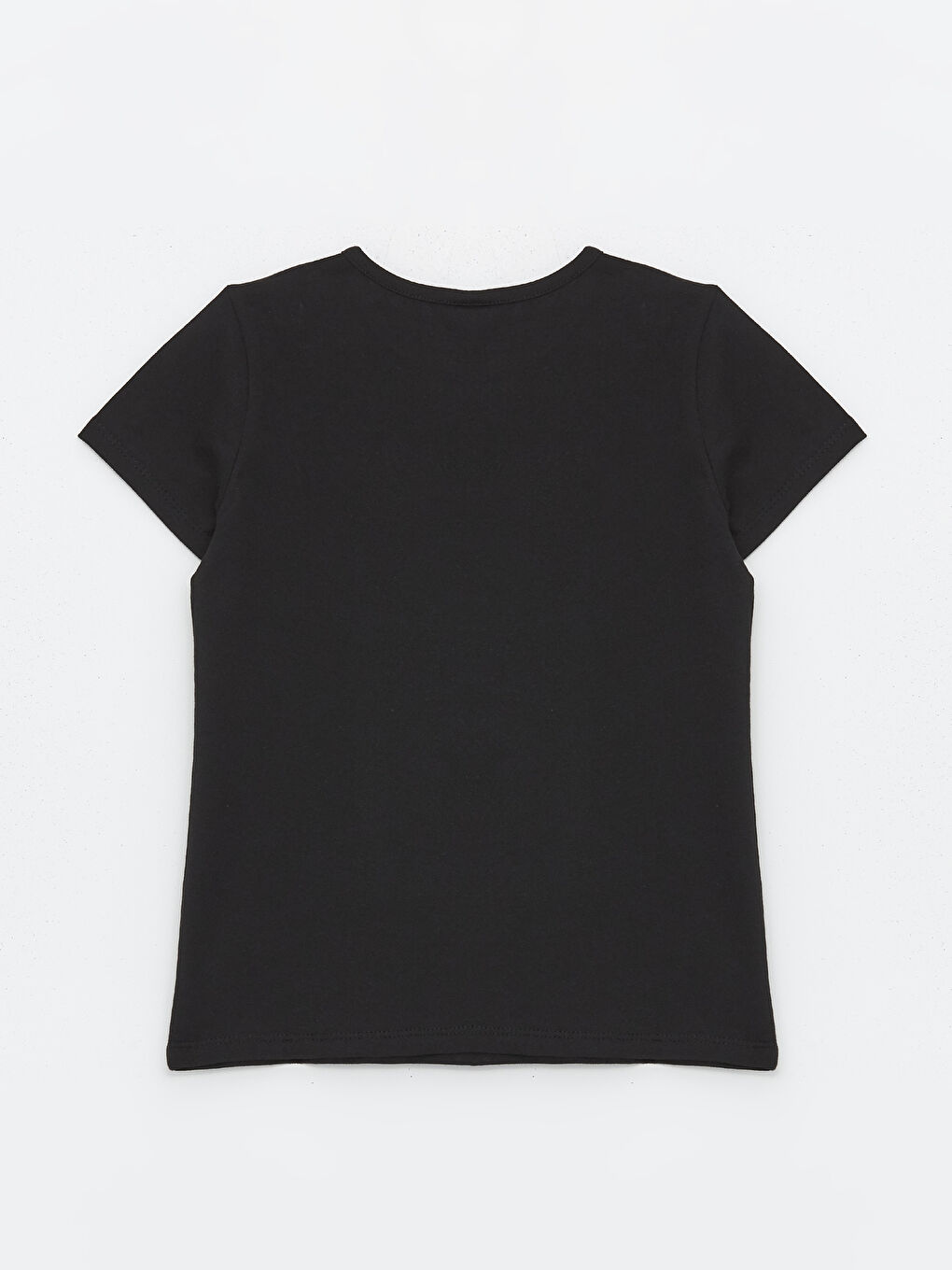 Siyah Bisiklet Yaka Baskılı Kısa Kollu Kız Çocuk Tişört-3