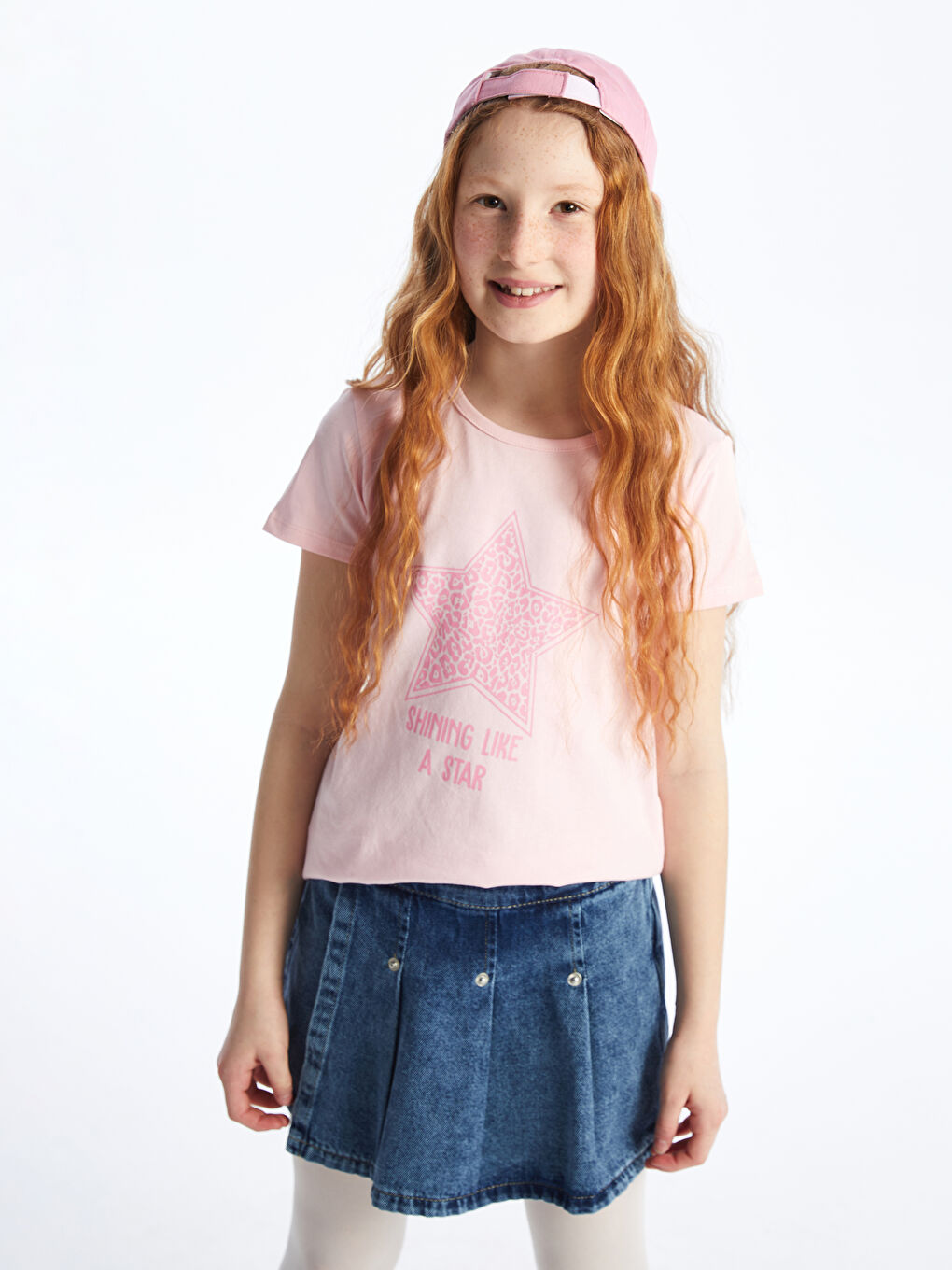 Pembe Bisiklet Yaka Baskılı Kısa Kollu Kız Çocuk Tişört