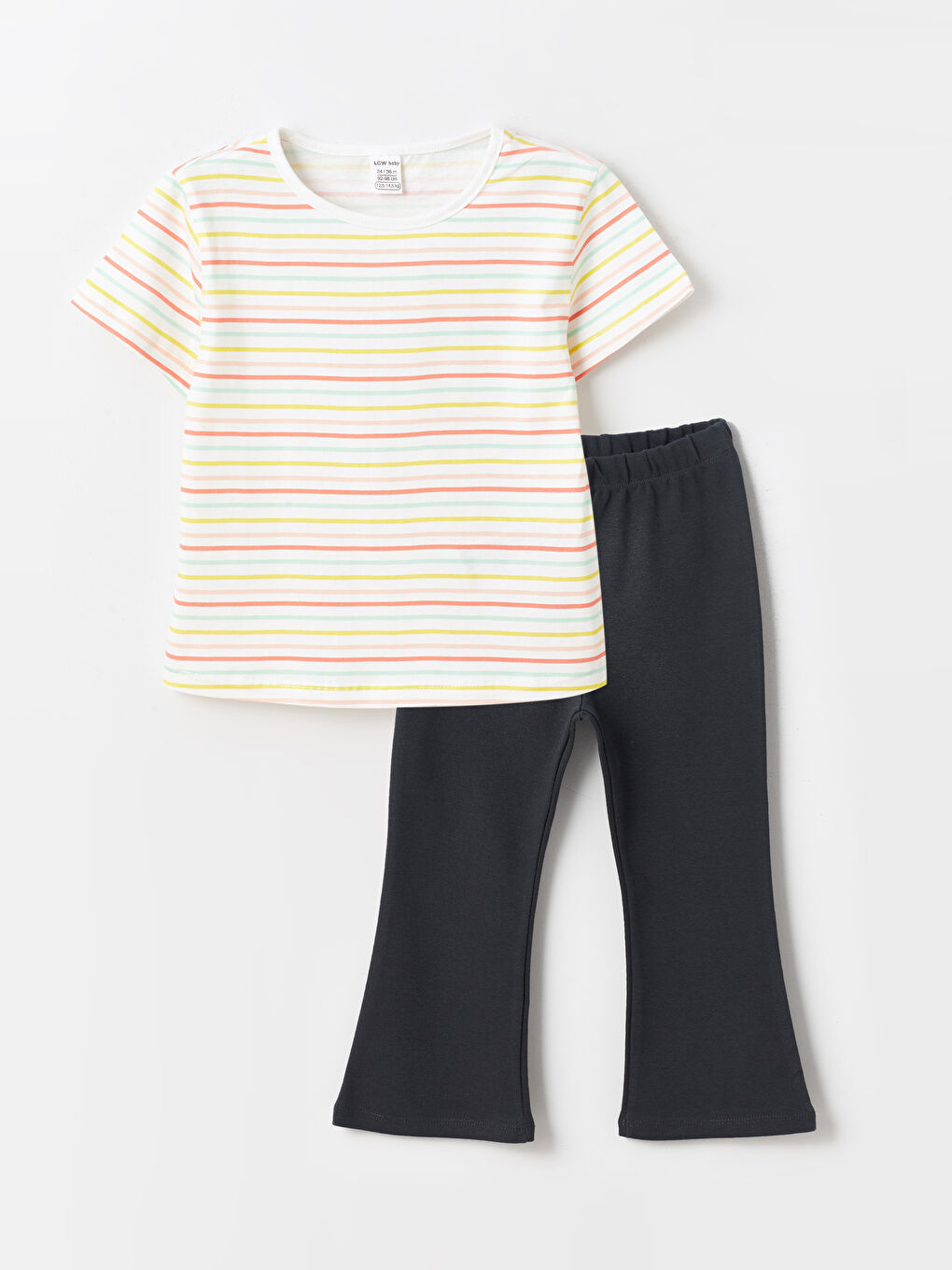 Beyaz Bisiklet Yaka Kısa Kollu Çizgili Kız Bebek Tişört ve Pantolon 2'li Takım-3