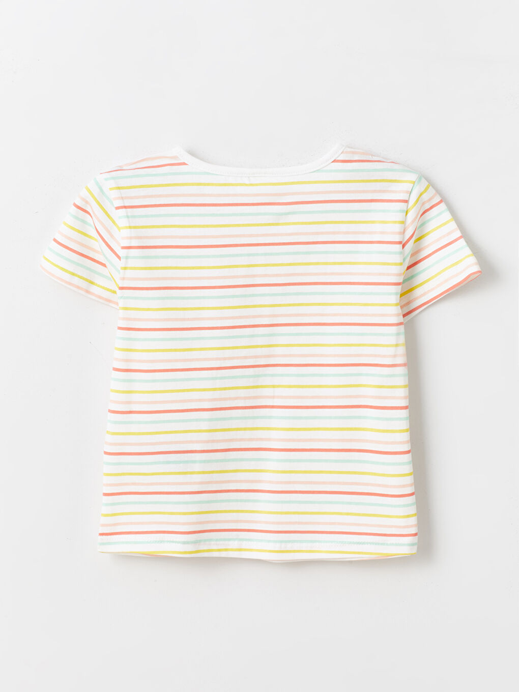 Beyaz Bisiklet Yaka Kısa Kollu Çizgili Kız Bebek Tişört ve Pantolon 2'li Takım-5