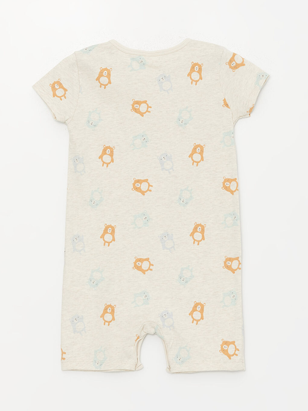 Ekru Bisiklet Yaka Kısa Kollu Baskılı Pamuklu Erkek Bebek Tulum 2'li-3