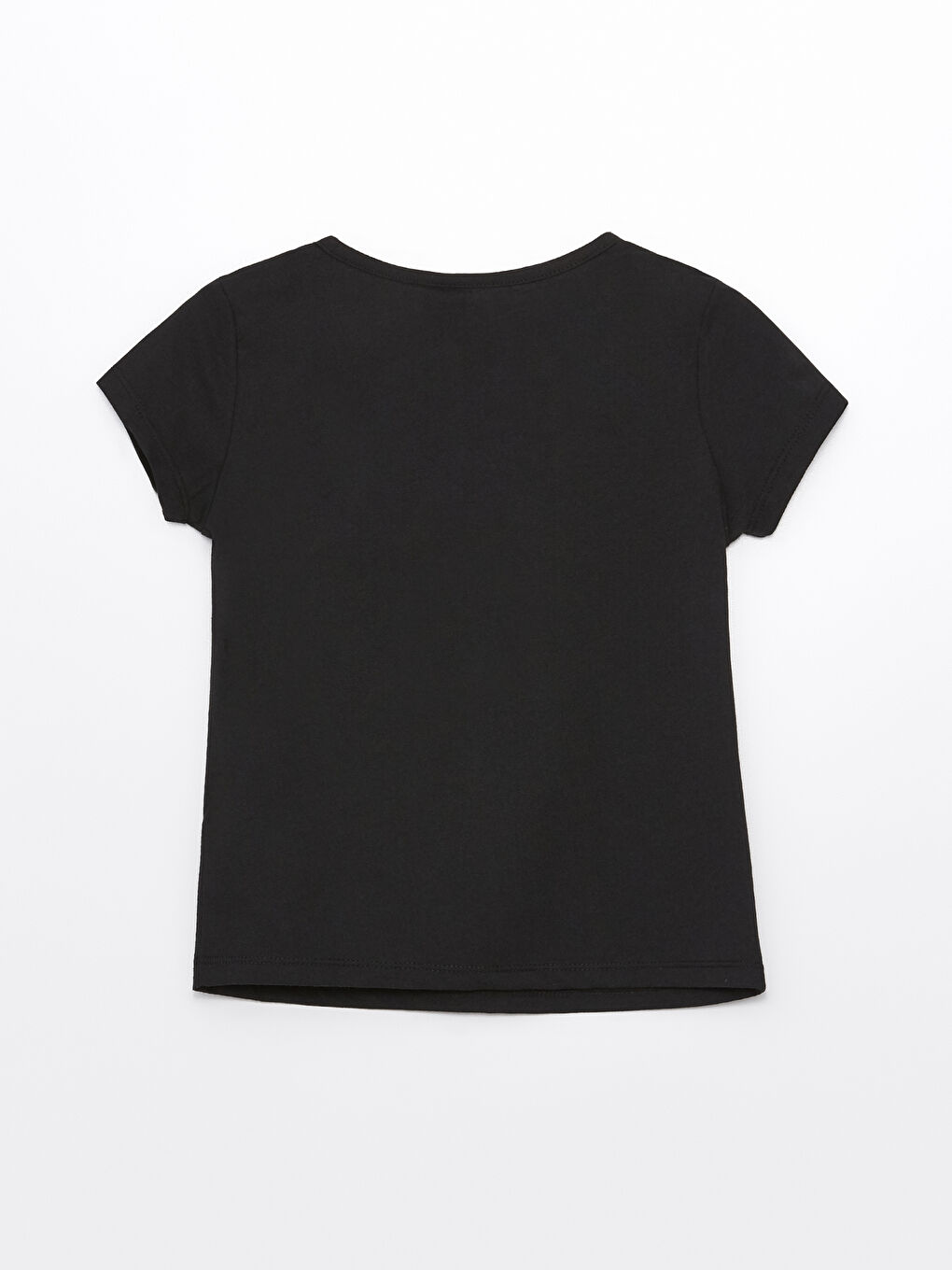 Siyah Bisiklet Yaka Baskılı Kısa Kollu Kız Çocuk Tişört-1