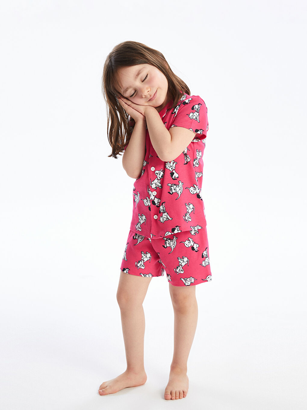 Ekru Gömlek Yaka 101 Dalmaçyalı Baskılı Kız Bebek Şortlu Pijama Takımı-1