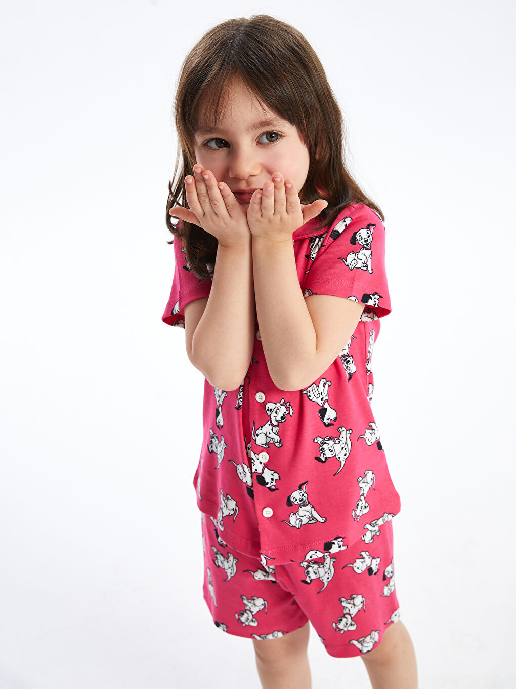 Ekru Gömlek Yaka 101 Dalmaçyalı Baskılı Kız Bebek Şortlu Pijama Takımı-2